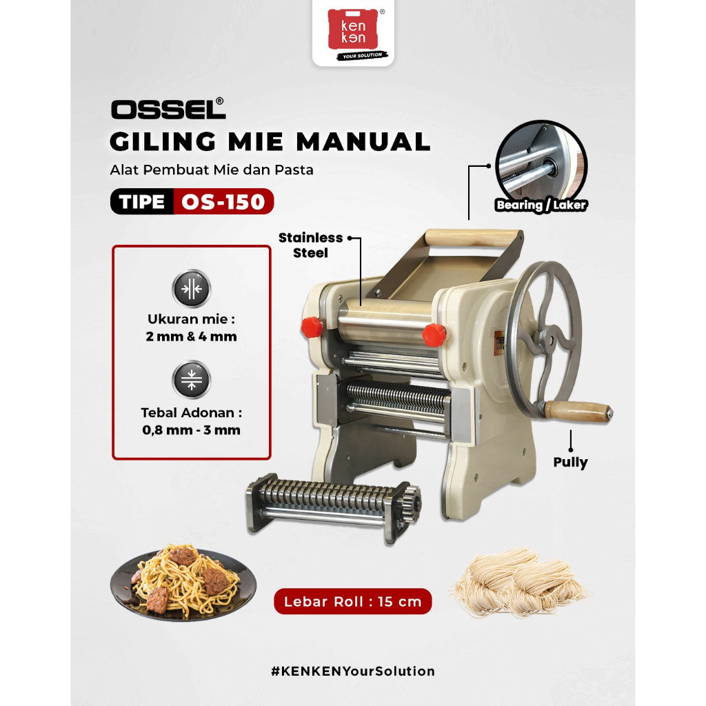 OSSEL Giling Mie Manual Gilingan Mie Manual Alat  Mie Laker Bearing Roller Stainless Steel OS-150