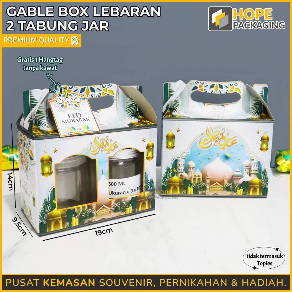 

Gable Box Hampers Kue Lebaran / Box Souvenir Kue / Box 2 Toples Jar 600 Ml / Souvenir Kue Kering / Box Dus Kue Toples / Dus Hampers Idul Fitri / Lebaran
