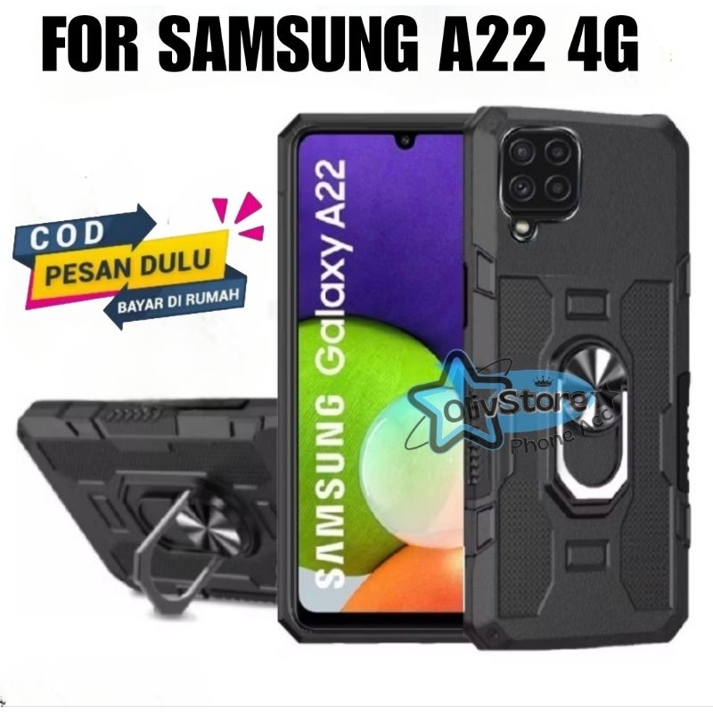 Case Hp Samsung A22 4G Hardcase Robot Armor Hit Ring Case Casing Standing Robot Premium