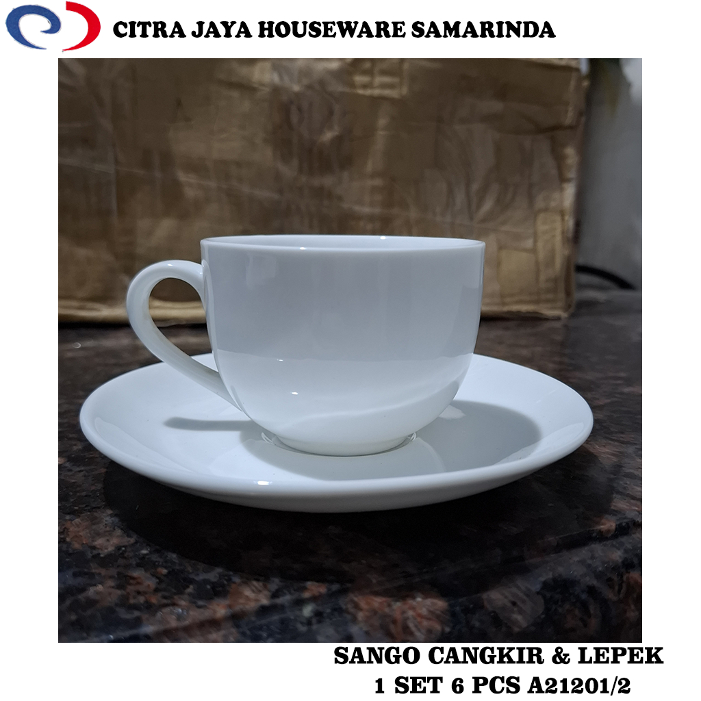 Cangkir 160 ML & Lepek Keramik Putih Polos 1 Set (6 Pcs) SANGO A21201/2