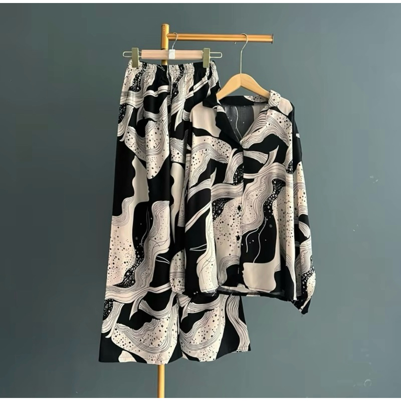 SET KEMEJA CELANA KULOT BUNDLING CELANA DAN BAJU ONE SET KUOT Rayon Motif