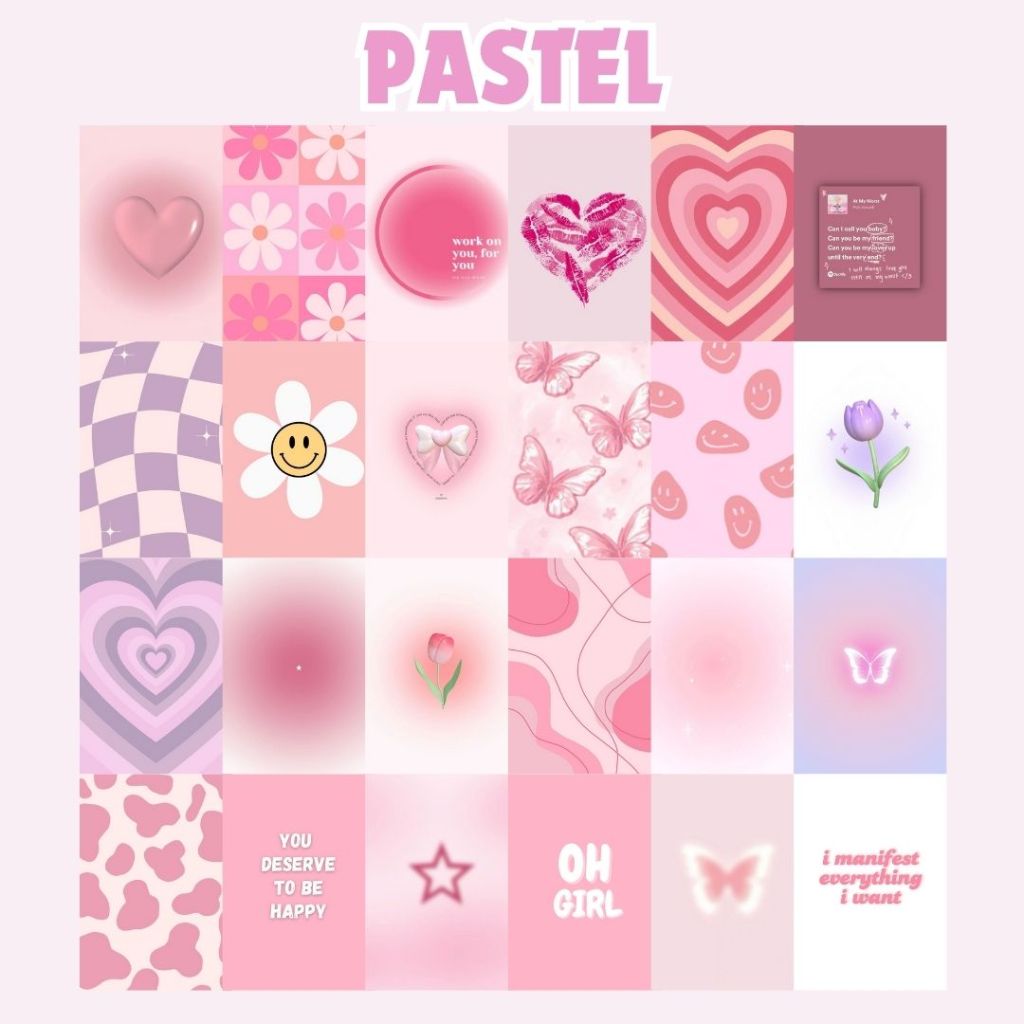 Wall Poster PASTEL PINK Dinding Aesthetic A5 isi 24lembar Warna Custom + FREE Double Tape
