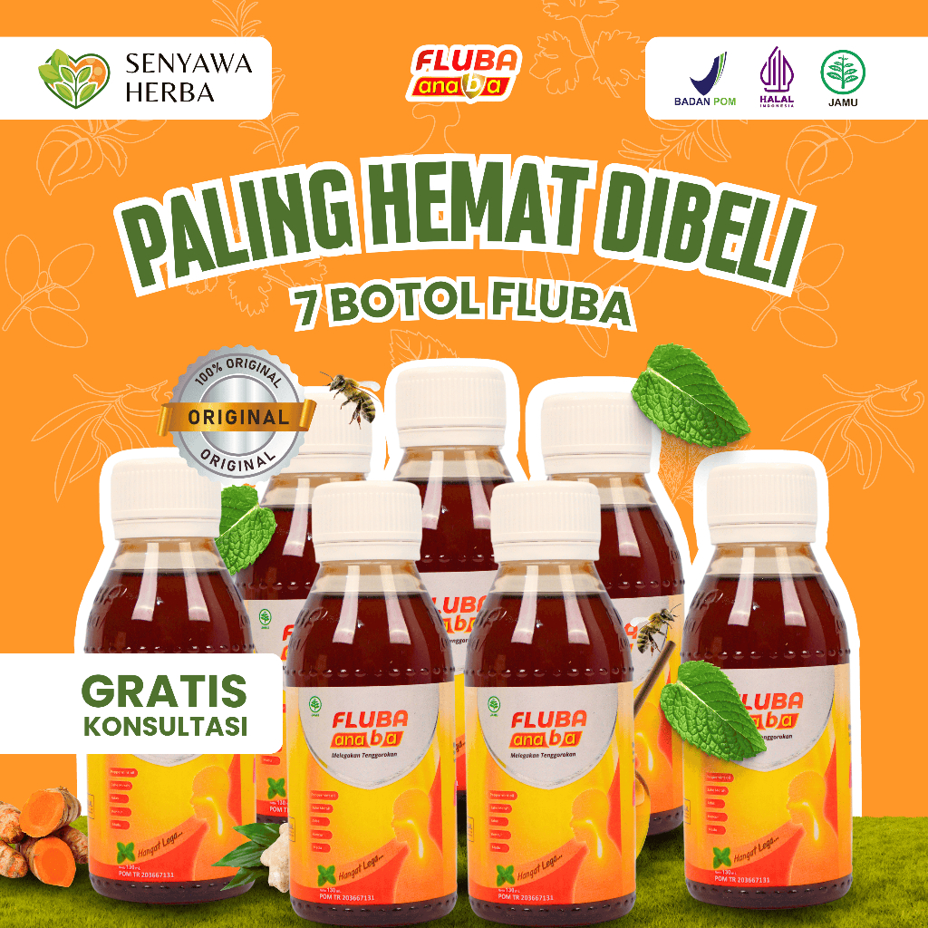 Paket 7 Botol FLUBA ANABA Madu Obat Herbal Atasi Masalah Flu & Batuk Anak, Dewasa dan Ibu Menyusui