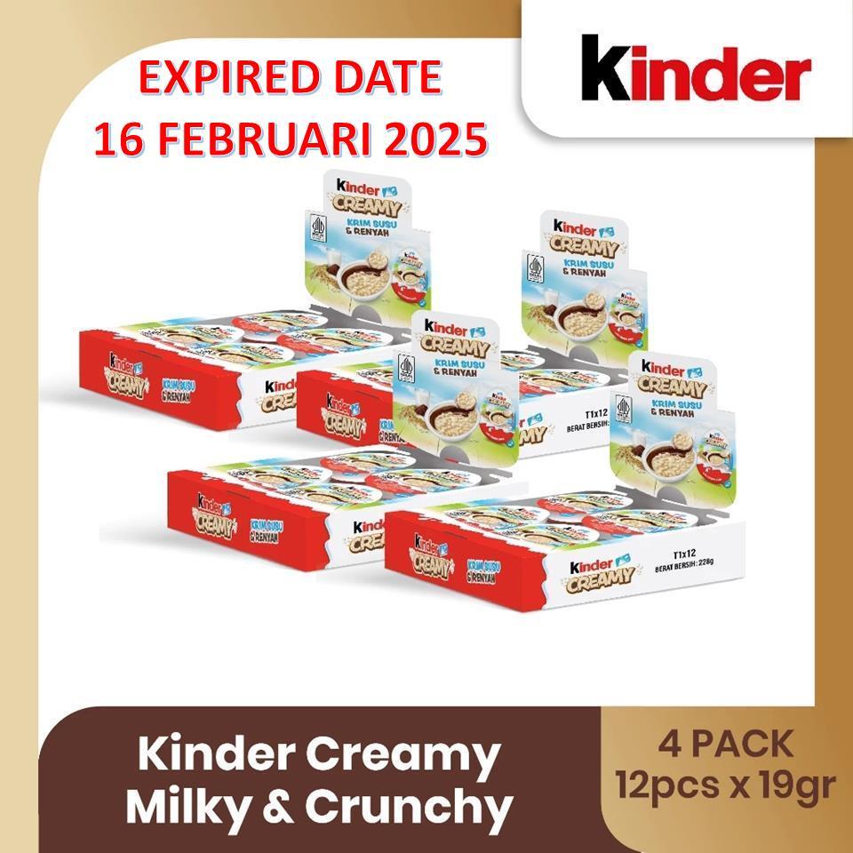 

4 BOX (48 pcs) Kinder Creamy Milky & Crunchy 19 gram EXP. 16 Februari 2025 PROMO AMAN HALAL