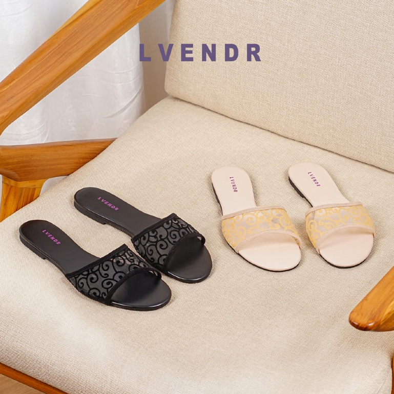 LVENDR | Giselle Sandal Flat Wanita Teplek Women Slides Brokat