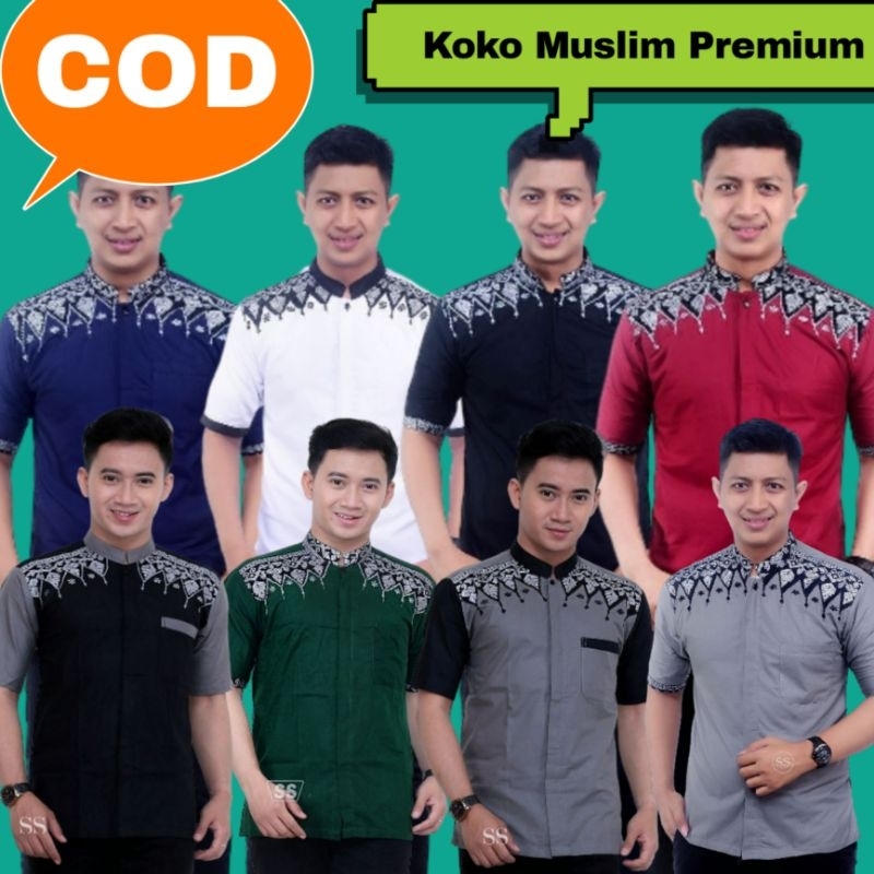 Baju koko pria lengan pendek Pakaian baju muslim pria dewasa Koko arab bordir seragam