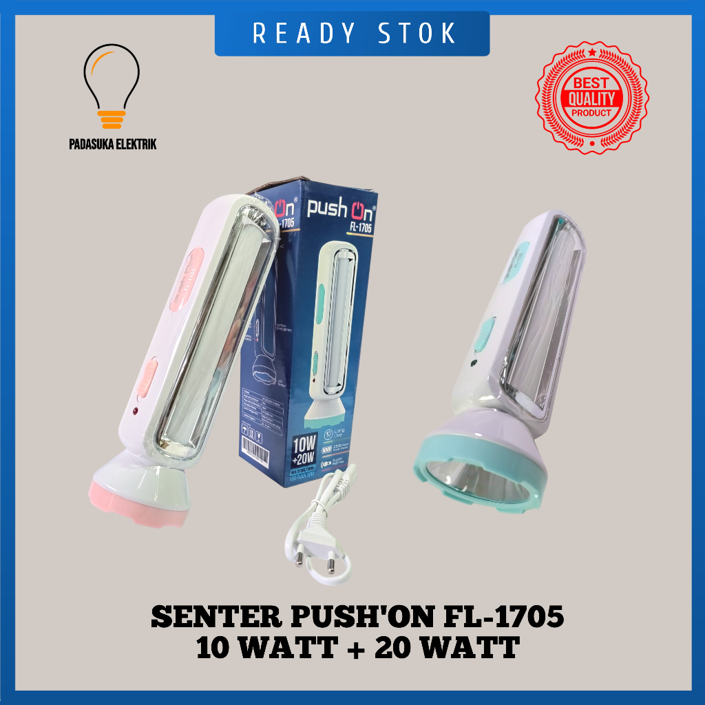 SENTER PUSH ON 10W +20W FL 1705 / SENTER DARURAT MULTIFUNGSI PUSH ON 1705 MURAH