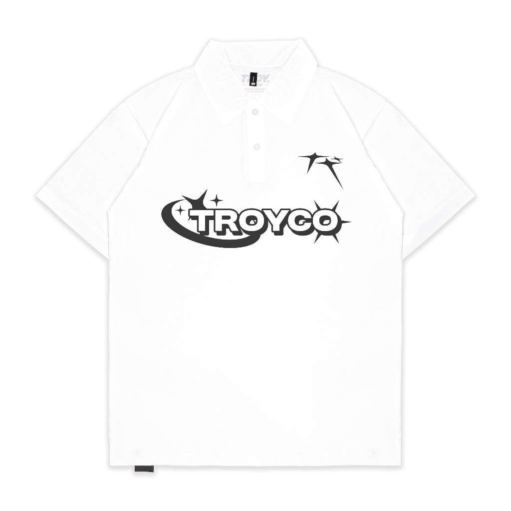 Troy Company Wangky Polo Shirt Full White Sparkling Stars - Kaos Polo Putih WKD 2987