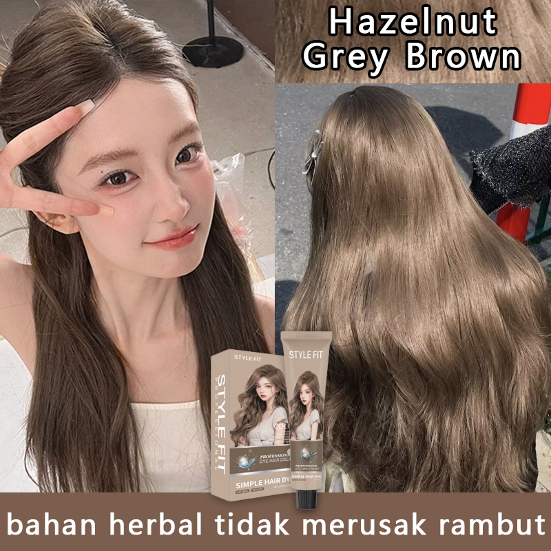 [Pengiriman cepat]STYLE FIT Hazelnut Grey Brown cat rambut 200ml,Tanpa bleach,Cat cepat, warna tahan