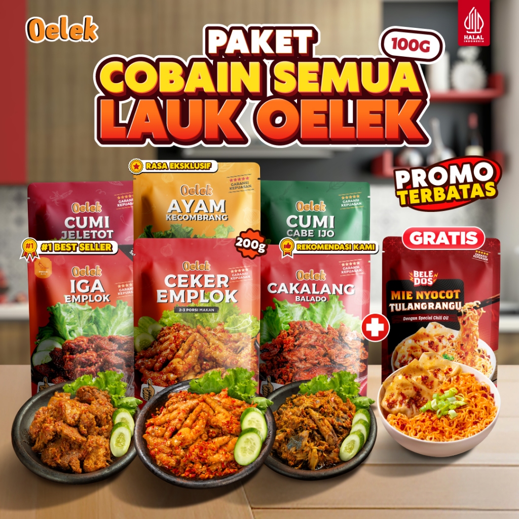 

[DAPAT ALL VARIAN] Oelek Dapat Semua Varian Lauk Ukuran Kecil 100gr / Iga Emplok / Ayam Kecombrang / Cakalang Balado / Cumi Cabe Ijo / Cumi Jeletot / Ceker Emplok / Lauk Siap Saji Halal