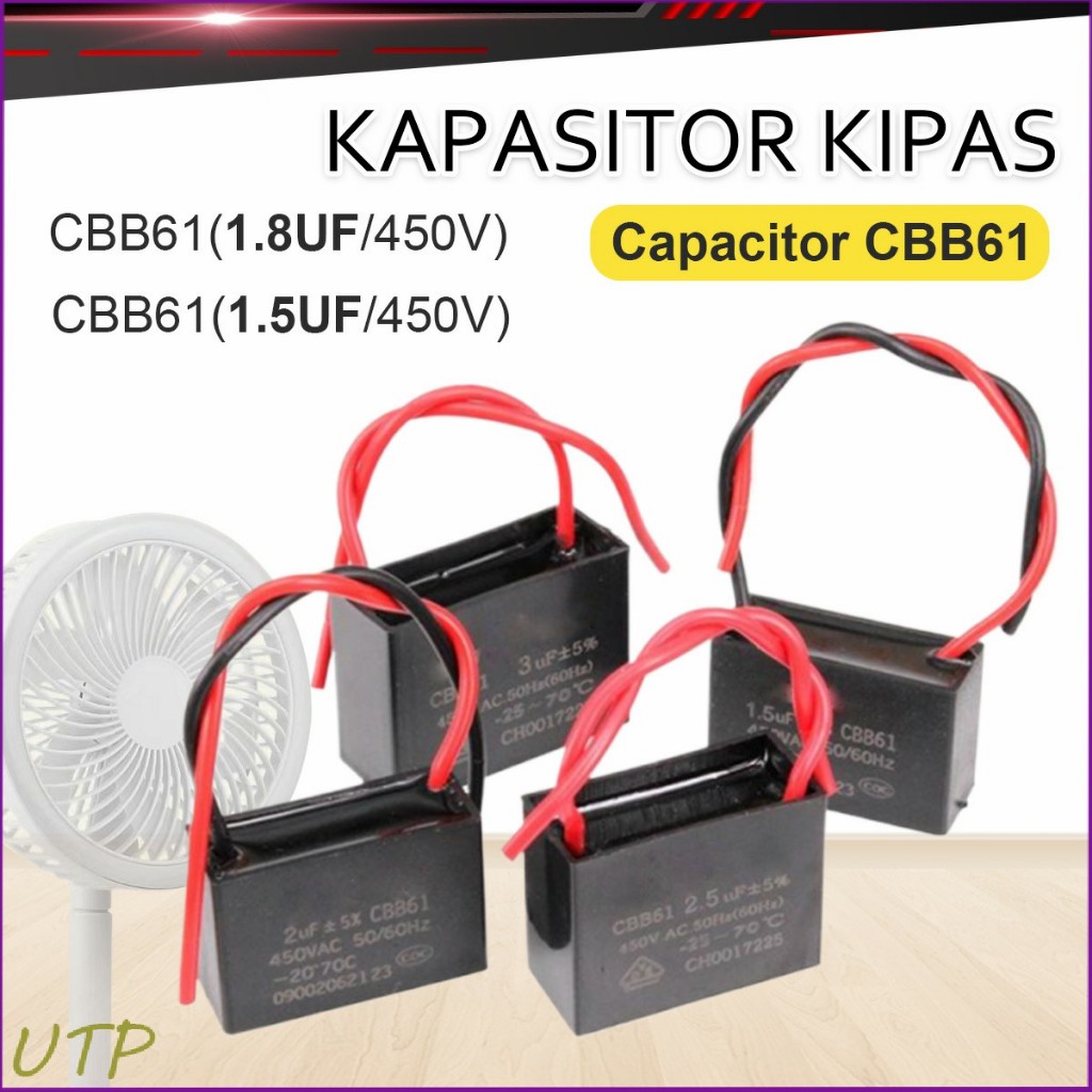 1PC CBB61 1.5uF 1.8uF Kapasitor Kipas Listrik 450V Bagian Perbaikan Kipas