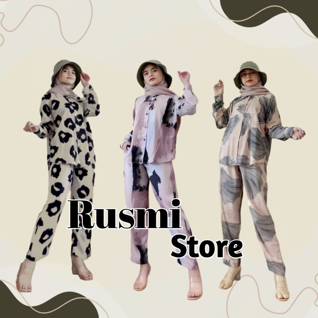 One Set Piyama Setelan Rayon Pajamas Viscose Motif Terbaru Wanita Dewasa Lengan Panjang Full kancing