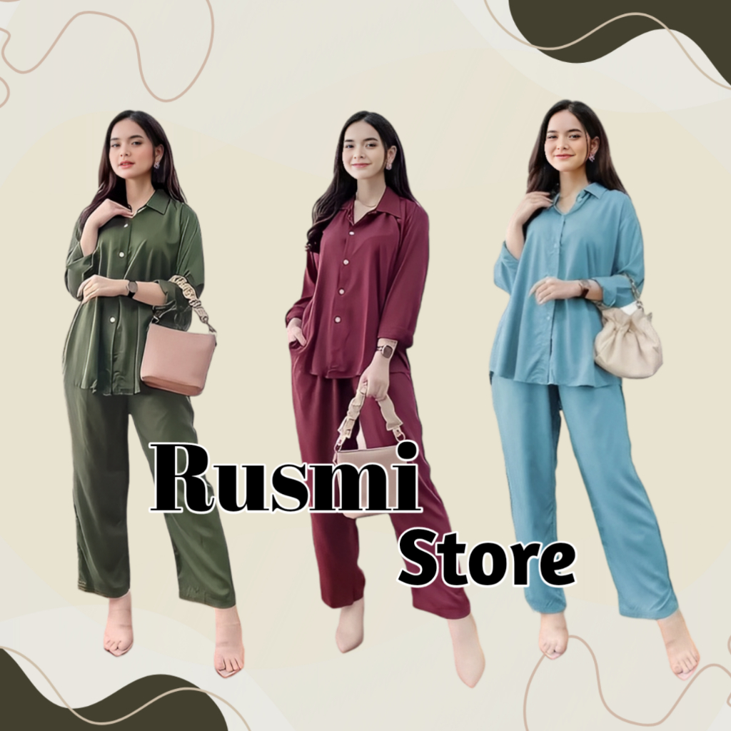 One Set Piyama Setelan Rayon Polos Pajamas Viscose Motif Terbaru Wanita Dewasa Lengan Panjang Full k