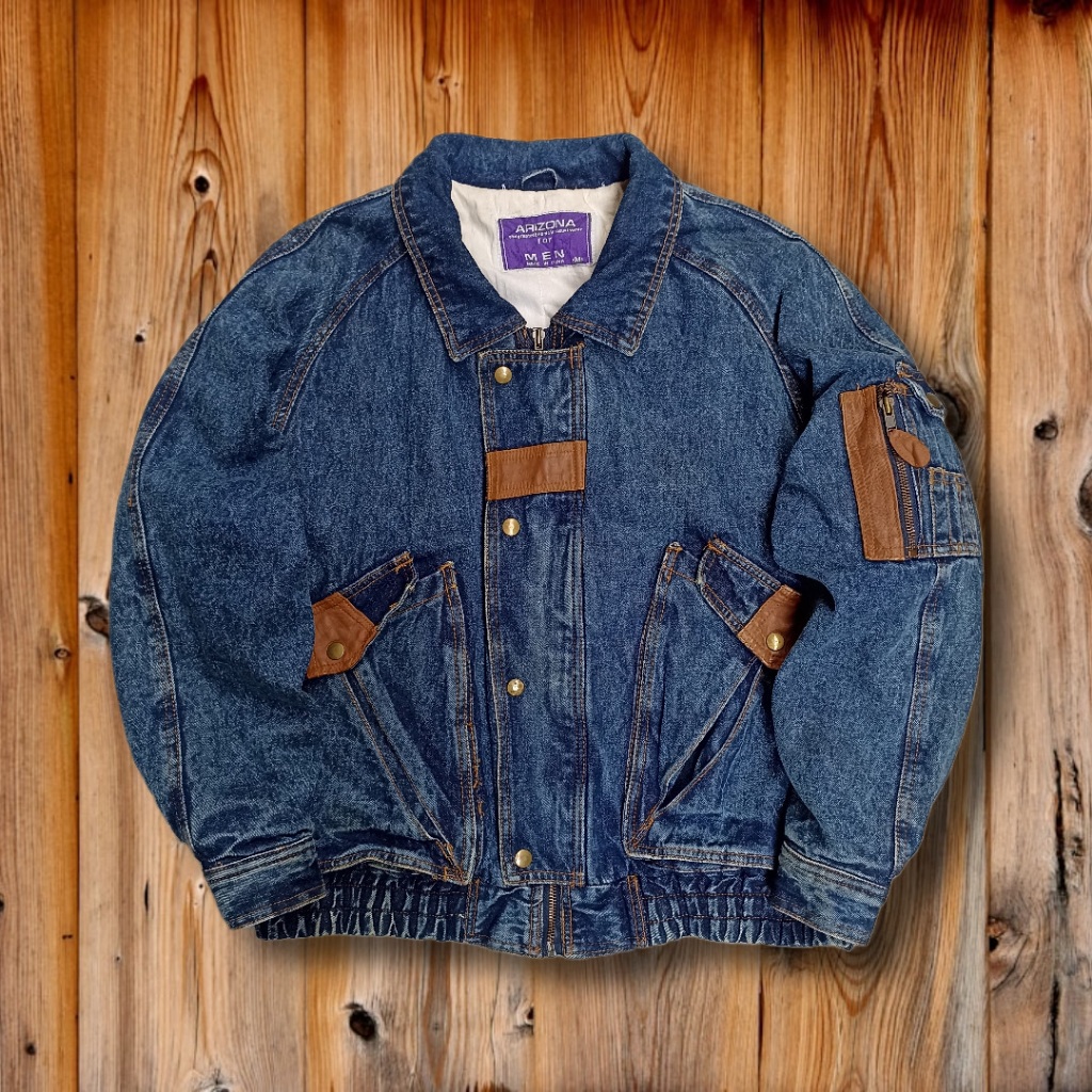 Jacket Vintage 80's Rare Denim Jacket // Jacket Denim Harrington Full Zipper Bekas Second Brand