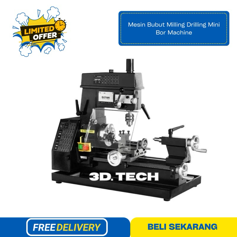 Mesin Bubut Milling Drilling Mini Bor Machine Lathe Multifunction 220V