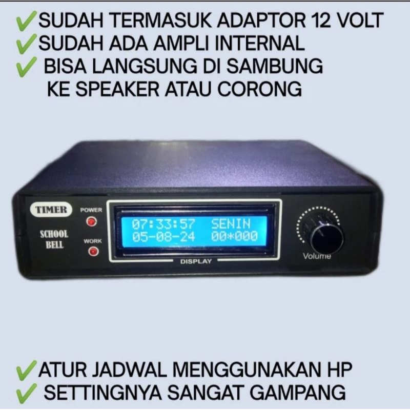 bel sekolah otomatis dengan ampli internal