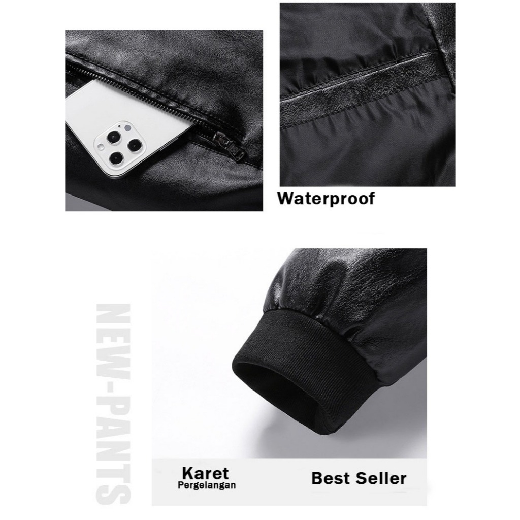 Big Sale Jaket Kulit Pria Jaket Motor Tebal Waterproof Jaket Touring Hitam Zipper M - Xxl