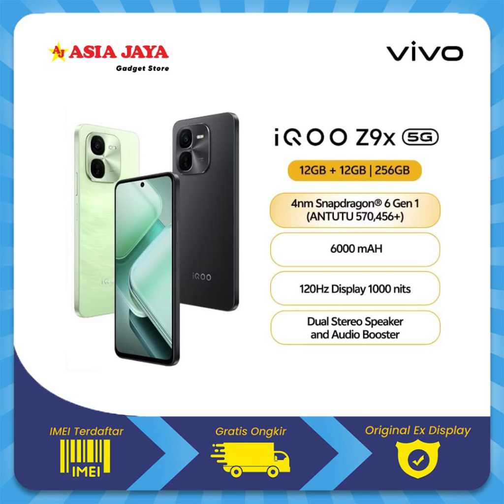 [Ex Display] iQOO Z9x 5G Ram 8/256 - Mystic Black - Snapdragon 6 Gen 1 4nm (ANTUTU 570,456+), 6000 m