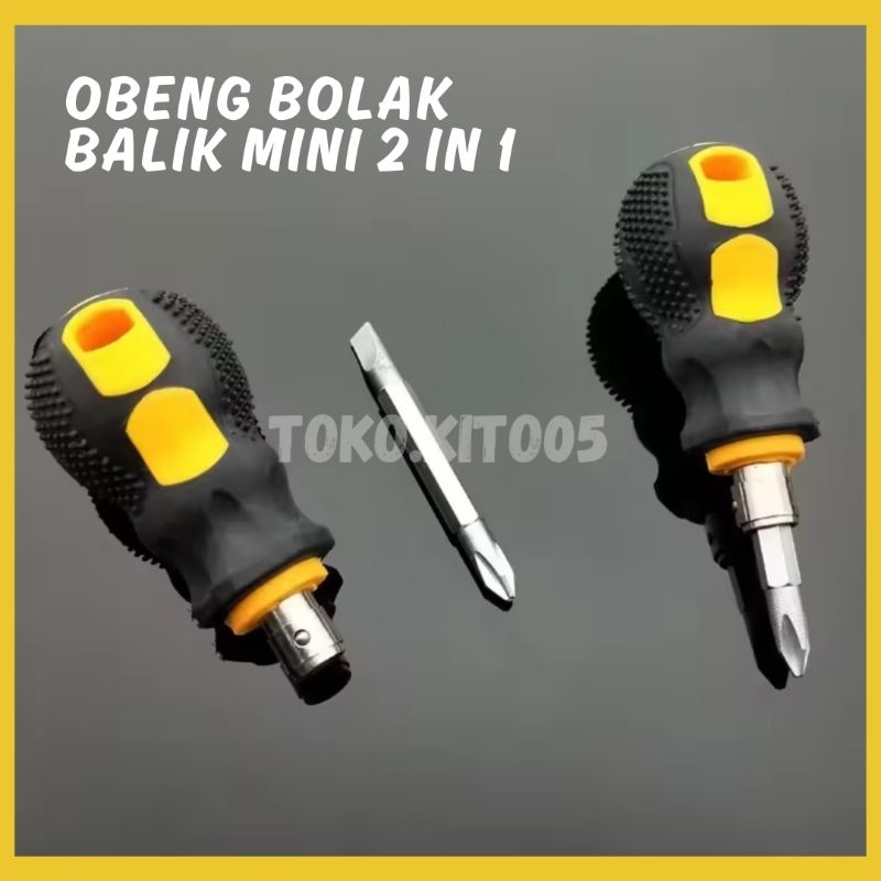 Obeng Bolak Balik 3 in Mini / Cebol / Obeng Plus Minus