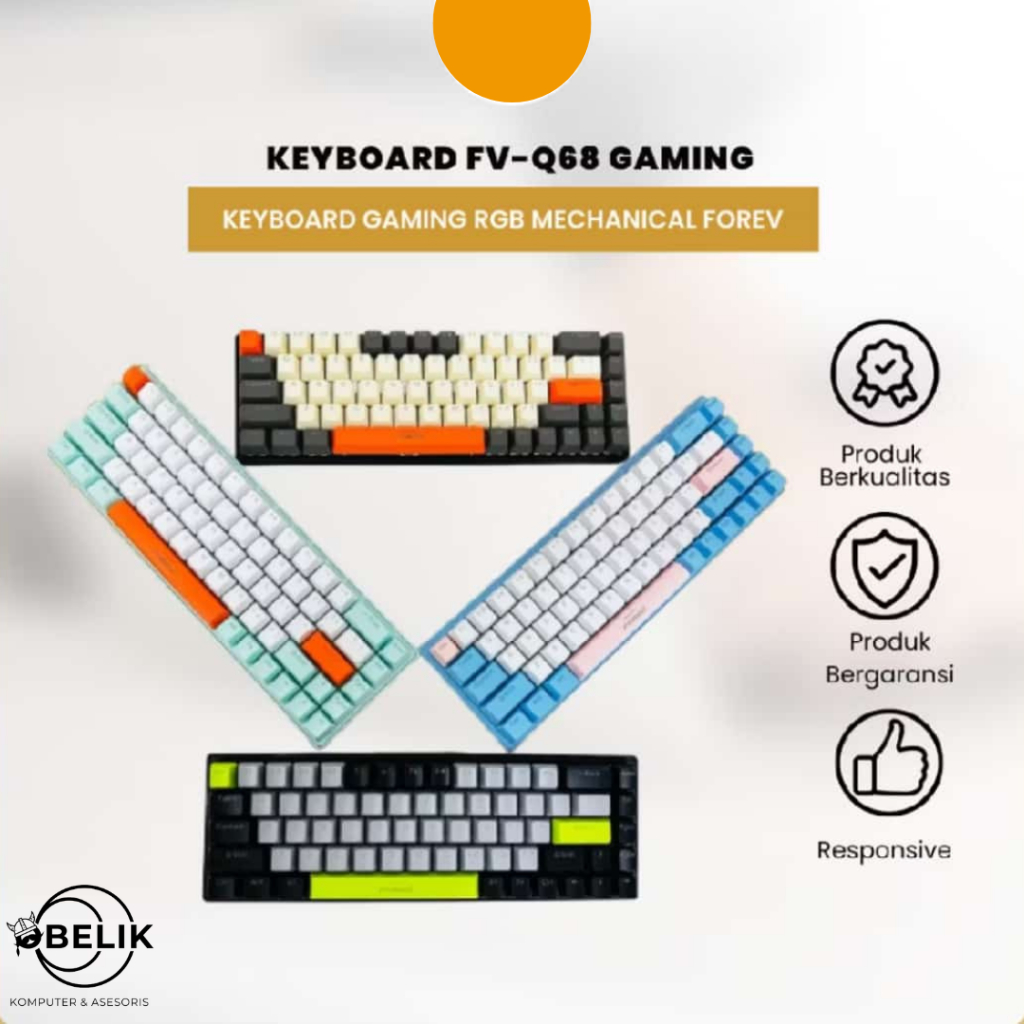 Keyboard Forev FV-Q68 68 Keys Keyboard RBG Lighting Mechanical Shaft Mechanical Keyboard Type-C Wire