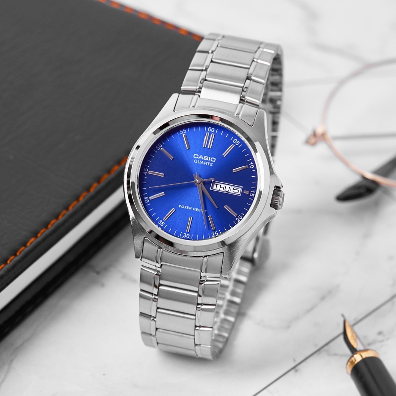 KOTAK GRATIS CASIO Jam Tangan Wanita Pria Rantai Murah Analog Fashion Watch Stainless Steel Strap