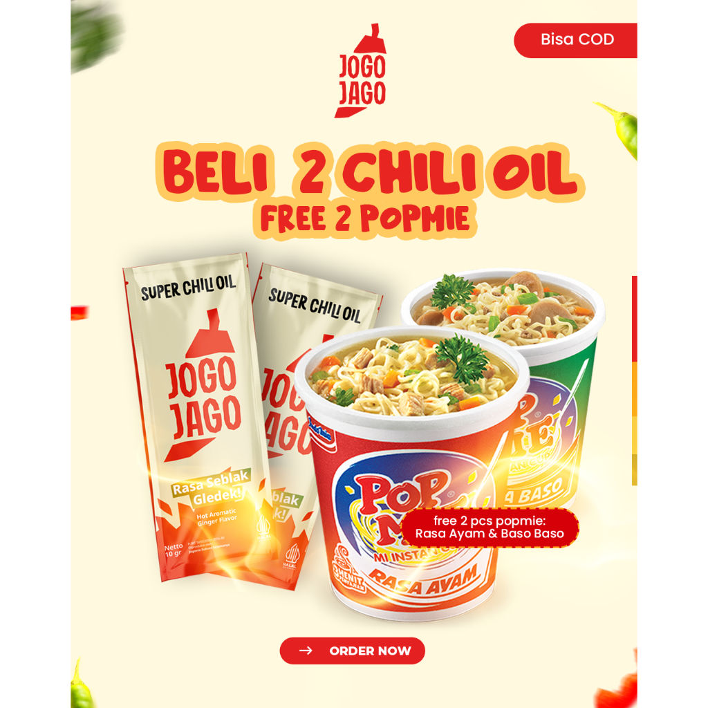 

(BISA COD) 2 Pcs Chili Oil Pedas Seblak Gledeek Jogojago GRATIS 2 Popmie Rasa Ayam/Baso Instan