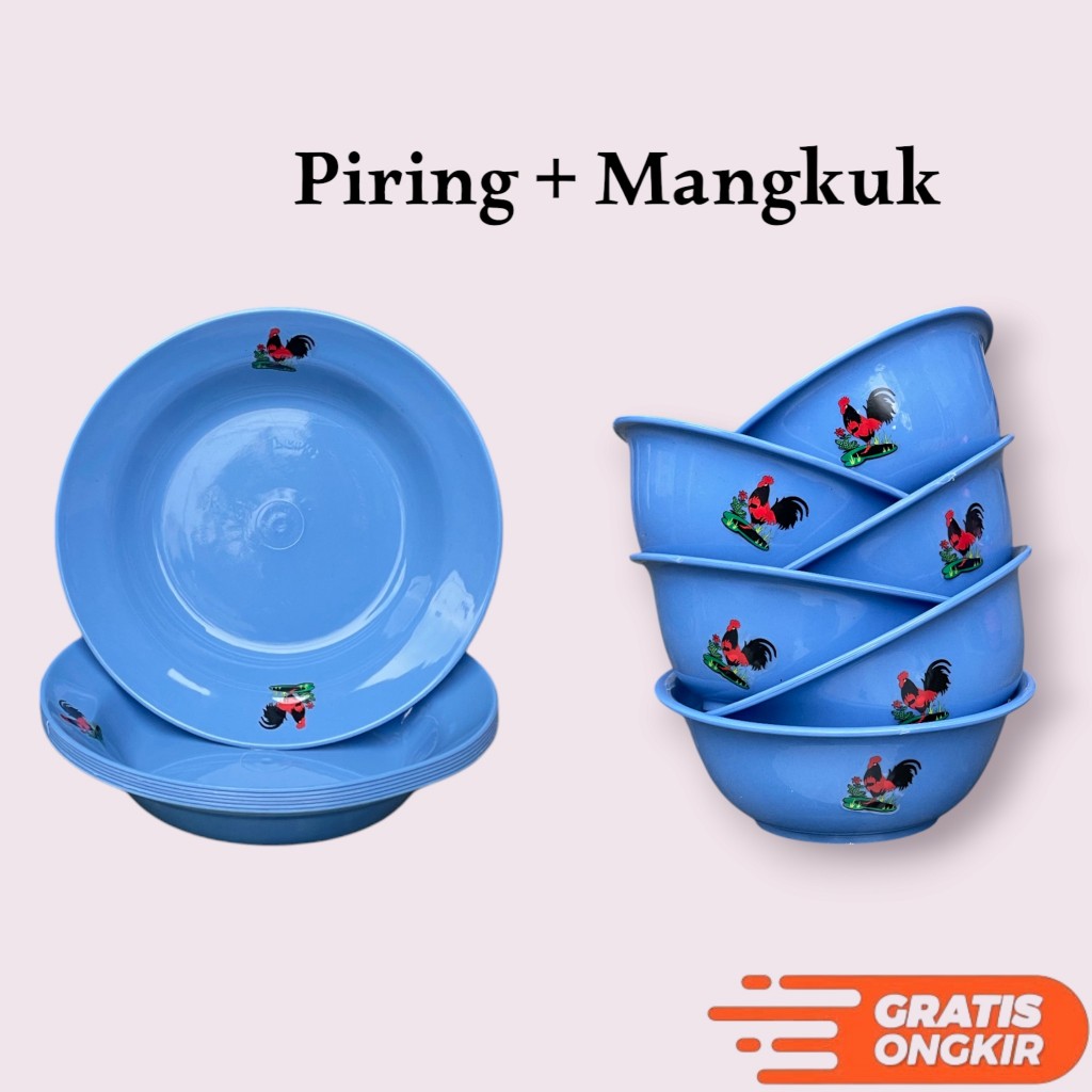 Bundle Piring + Mangkok Plastik Ayam Jago Lusinan