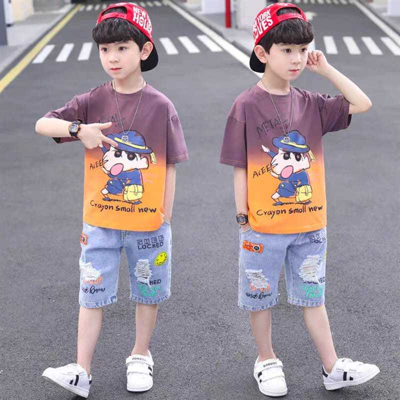 Setelan anak cowok crayon shinchan print gradation 8-9 tahun
