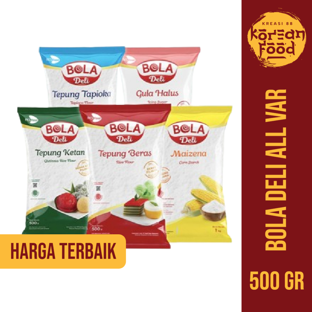 

Tepung Bola Deli All Varian / Tepung Beras / Ketan / Maizena / Tapioka / Gula Halus - 500 gr