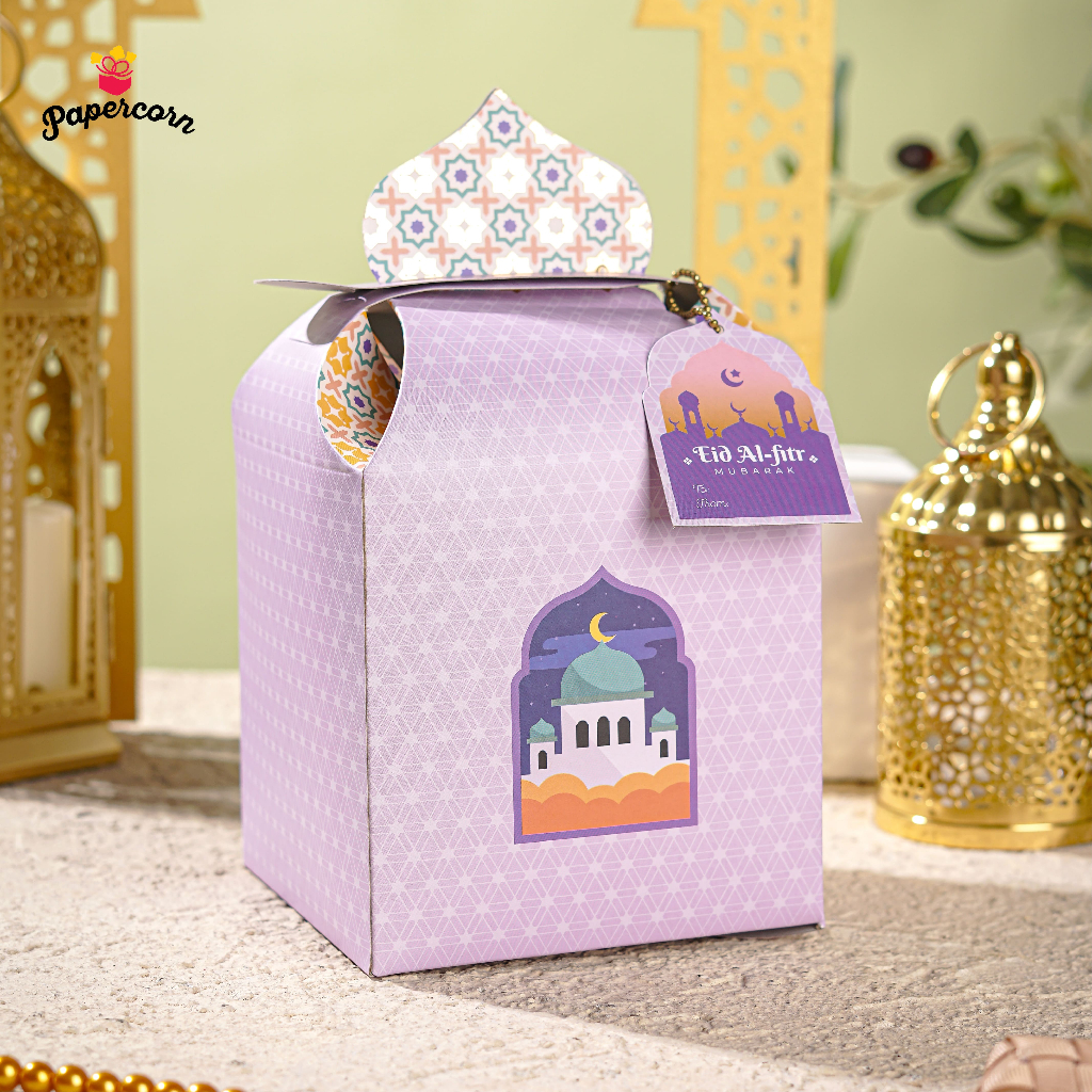 

10 Pcs Box hampers lebaran Kubah Ungu BTS uk 13x13x13 cm + Free Gift Tag (Muat 3 Toples Biggy Bulat 250 gr)