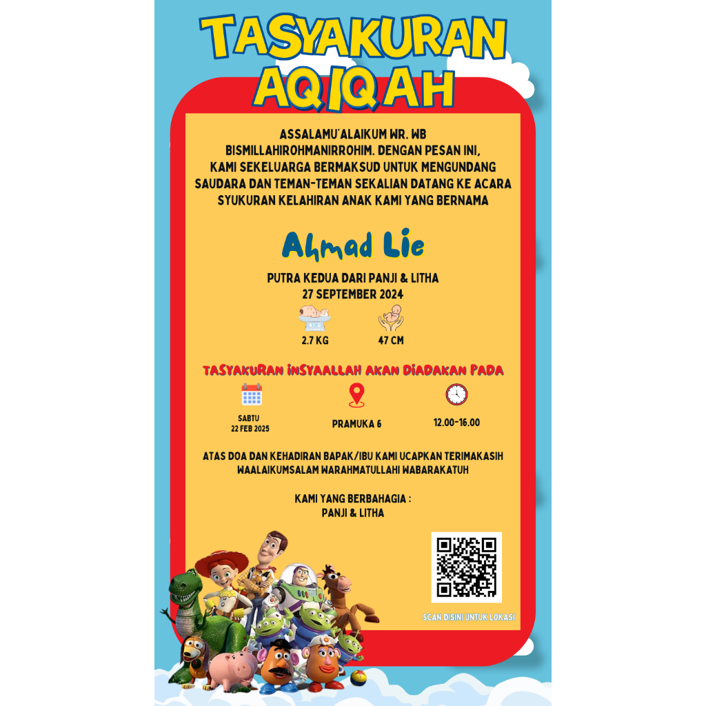UNDANGAN AQIQAH DIGITAL JPG (GAMBAR) VIDEO - TOY STORY