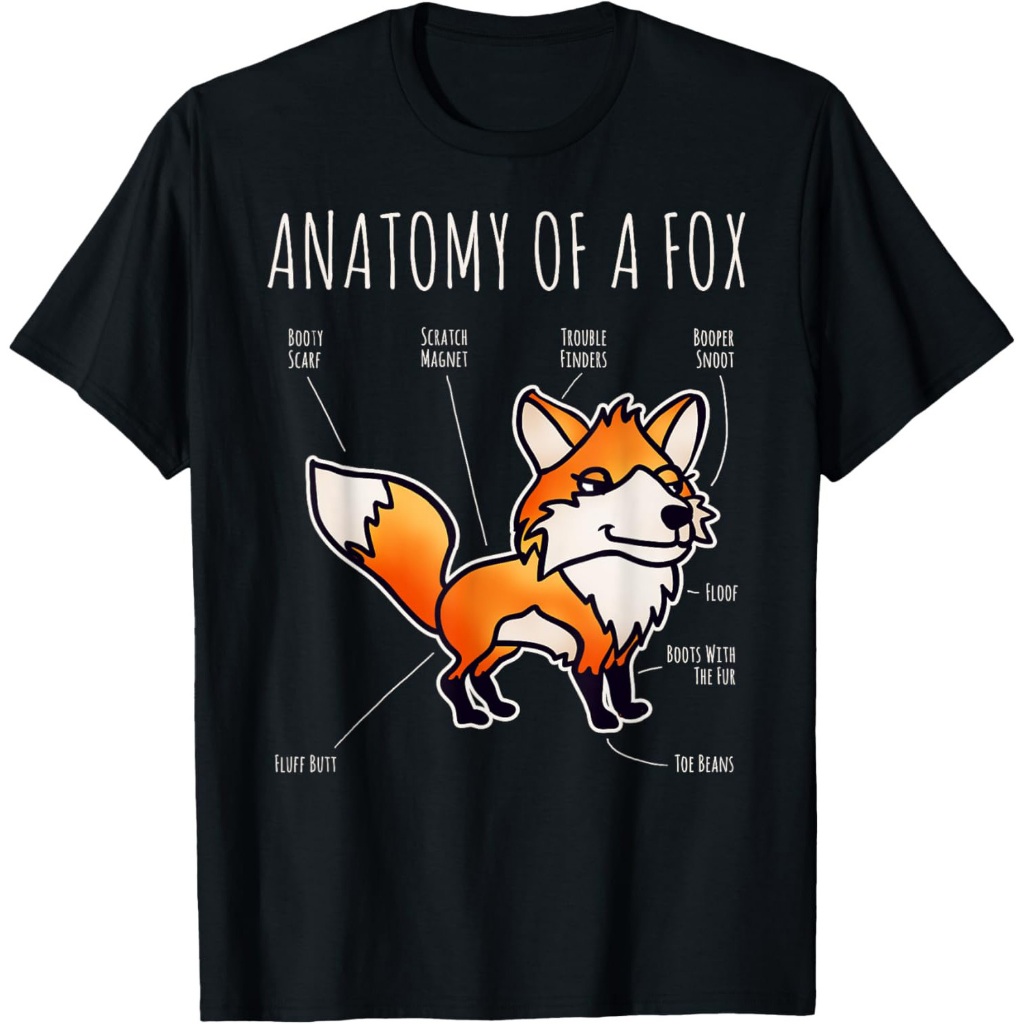 Kaos Hewan Lucu Kartun Hewan Anatomi Rubah