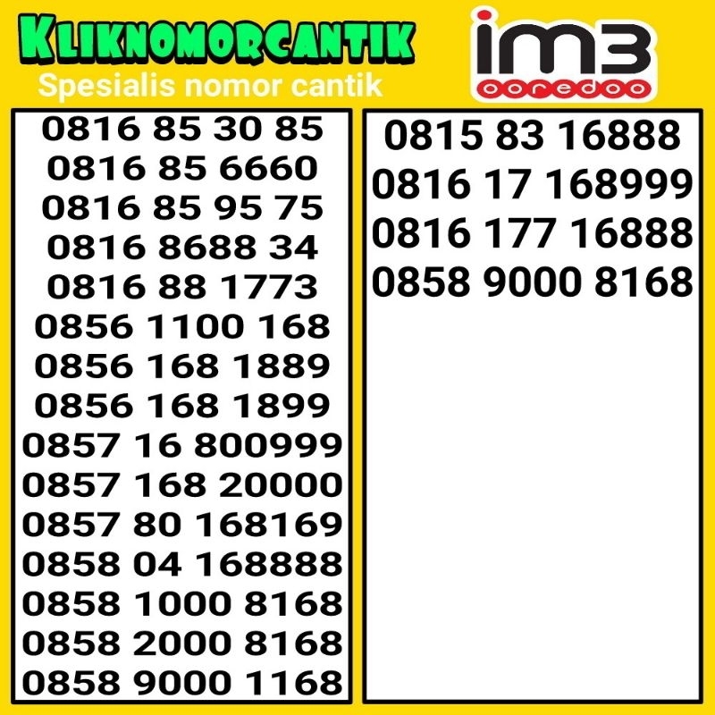 nomor cantik Indosat IM3 168 kartu perdana Indosat 4G&5G A8