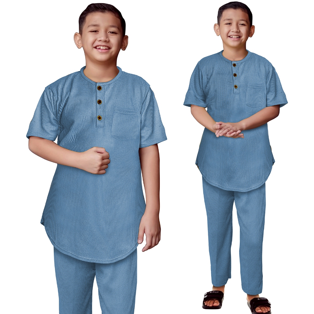 Setelan Koko Anak Bahan Waffle Uniqlo Lengan Pendek Anak-Anak 1-10 Tahun