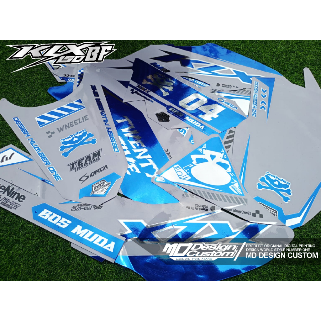 0409 Sticker Decal KLX 150 BF Kombinasi Chrome & Biru Candy Full Body Bebas Request - Sticker Varias