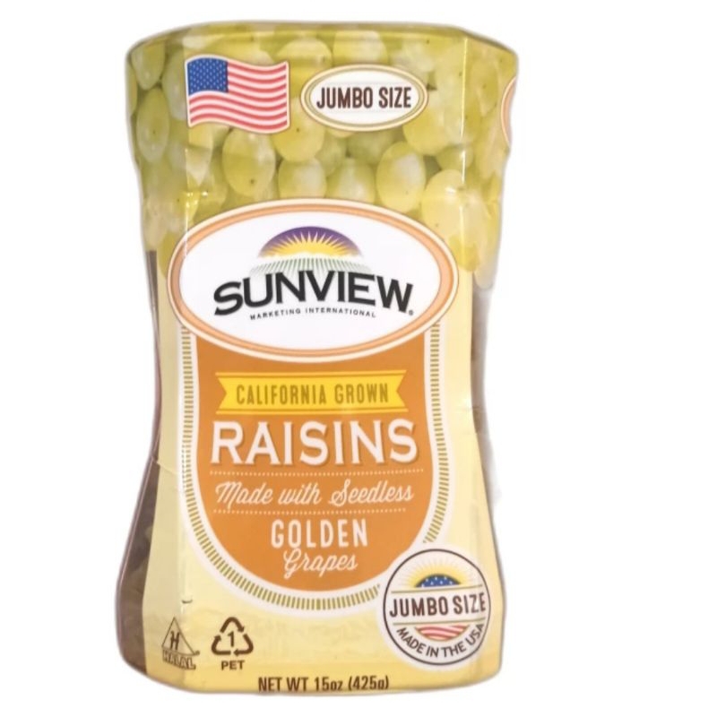 

Sunview California Grown Raisins Golden Grapes Jumbo Size 425g / Sunview Kismis Hijau California USA Jumbo Size 425g