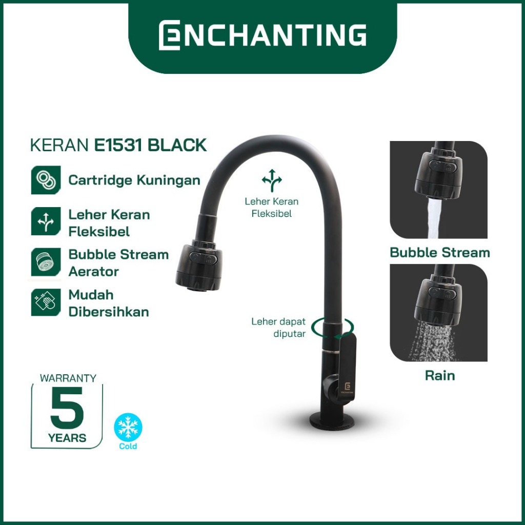 Kran Wastafel Cuci Piring / Kitchen Cold Europe Enchanting E1531 Black