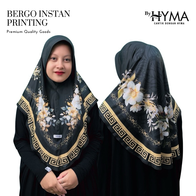 Hyma Hijab - Jilbab instan Bergo Motif Printing Jersey Premium CROWN - Mahkota Muslim Kerudung Wanit