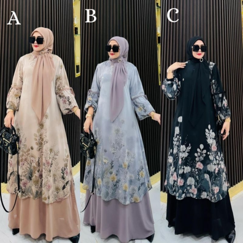 ELSA MELAYU GAMIS SET SEGI 4 WANITA CANTIK MODIS FULL CERUTY BABYDOLL PREMIUM GAMIS LEBARAN MEWWAH G