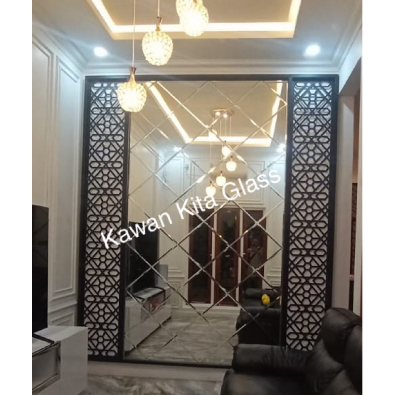 cermin bevel model wajik dekorasi dinding / kaca cermin bevel / kaca cermin wajik / kaca cermin deko