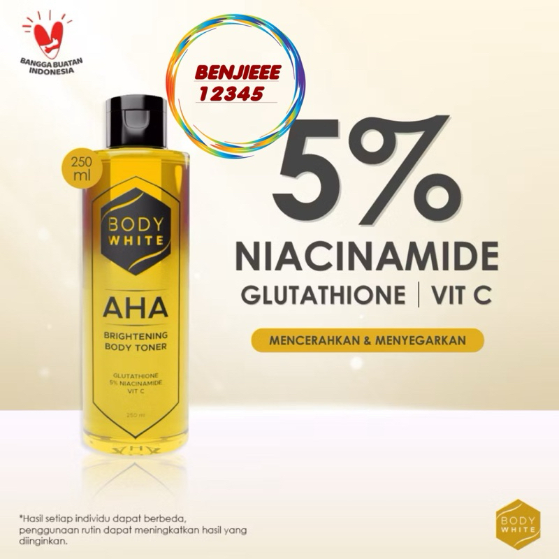 Body White Body TONER aha brightening body toner 250ml BODY WHITE AHA BRIGHT BRIGHTENING body toner 