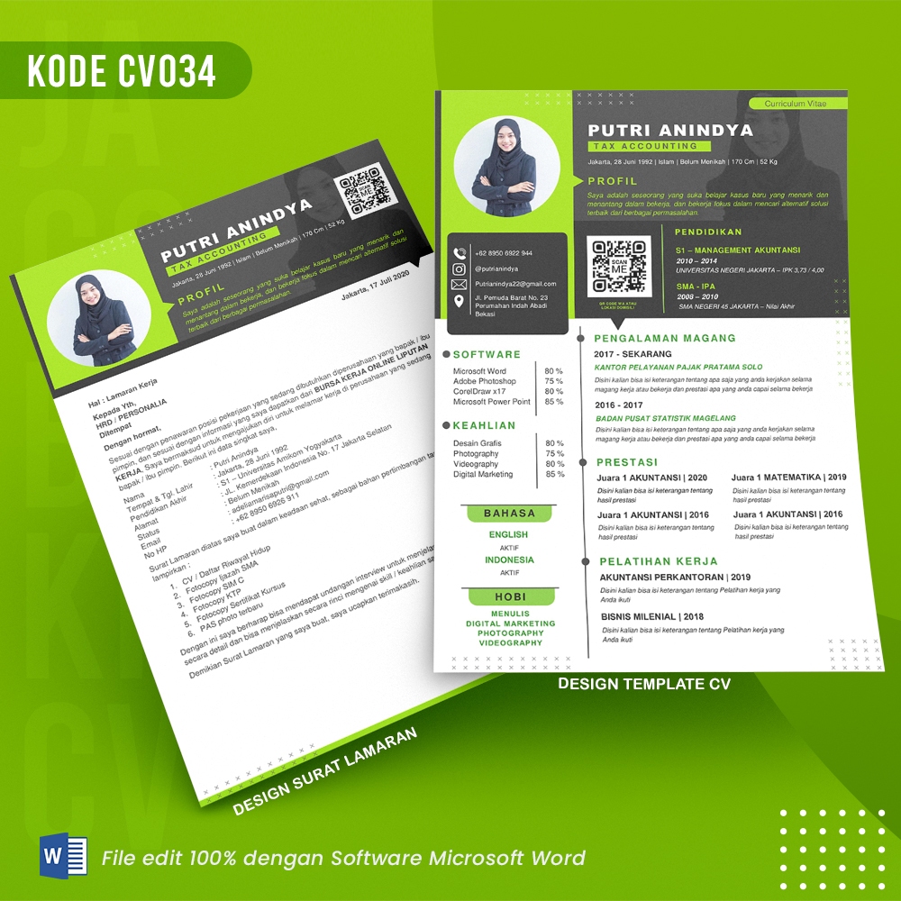 Template CV Siap Edit 100% dengan Ms.Word - JagoBikinCV Kode 034