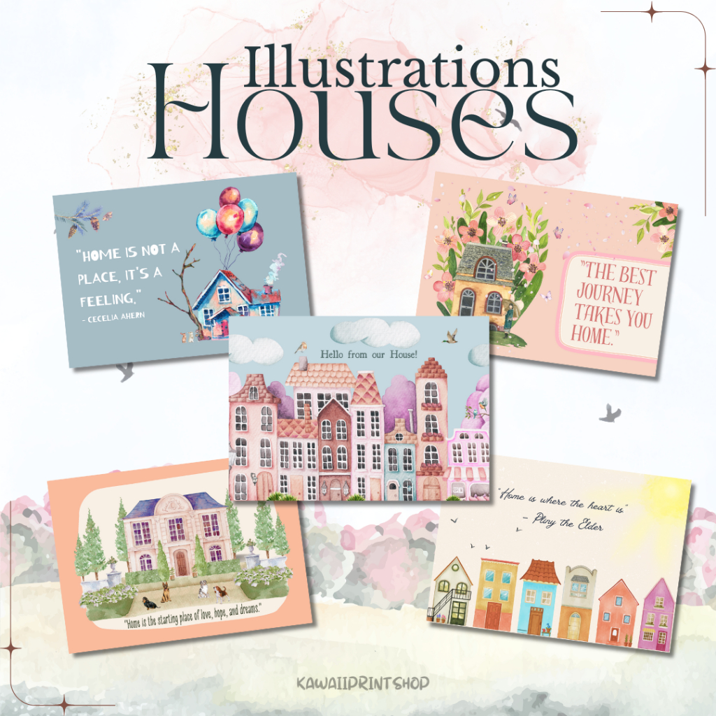

Watercolor House Illustration Postcard | Postcard Gambar Ilustrasi Rumah Lucu | Kartupos Quotes About Home Houses Unik Postcrossing | Postcard Bergambar