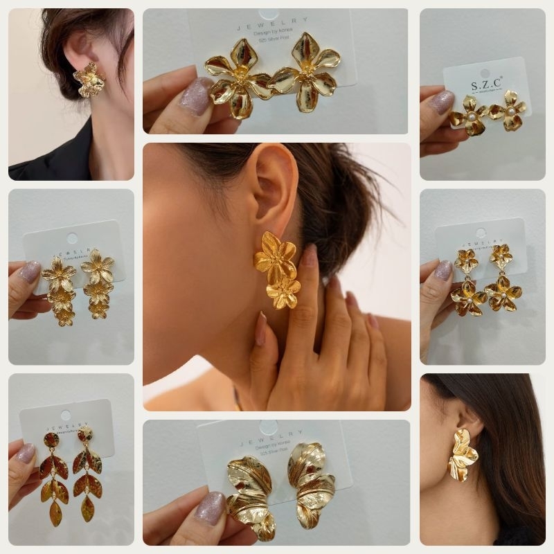 MINISO BALI | Anting Bunga Mewah Elegan Warna Emas Anting Wanita Korea Minimalis Anting Pesta Anting
