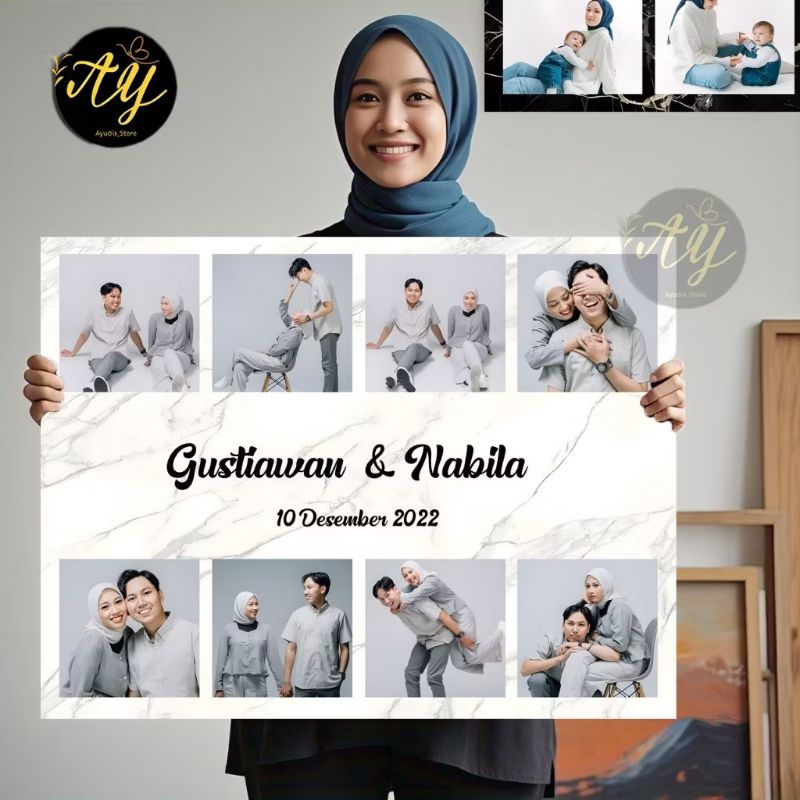 CETAK POTO PREWEDDING KOLASE 8 FOTO 40X30CM + BINGKAI MDF | CETAK FOTO KELUARGA