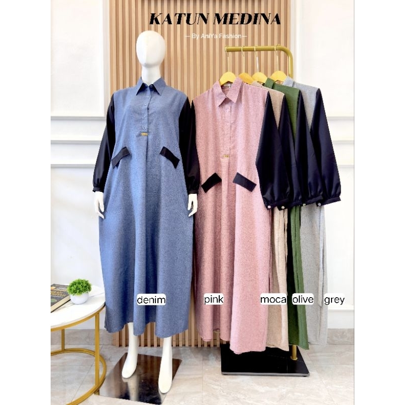 Aniya - Khalisa Dress Bahan Katun Madinah Busui Friendly Gamis Katun Madinah