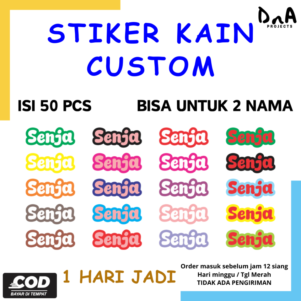 

Isi 50 Pcs Stiker Kain Custom Label Nama Baju Setrika Cutting Outline Bisa Untuk Dua Nama