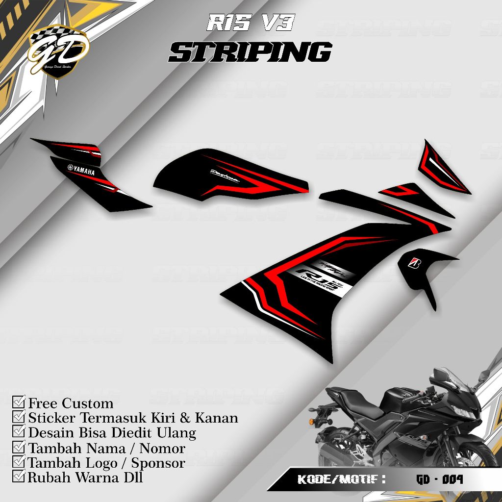 Striping R15 V3 Stiker Striping R15 V3 Striping Variasi R15 V3 GD-004