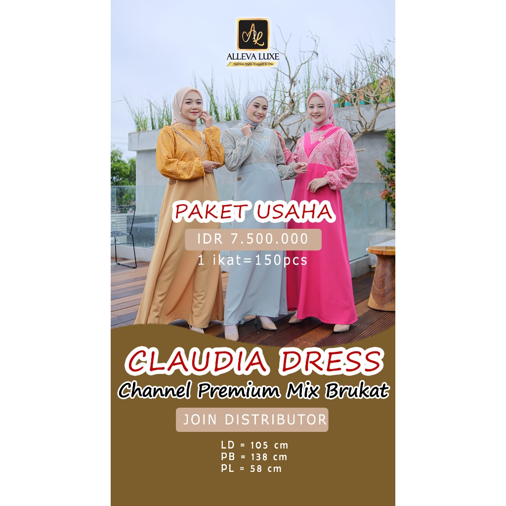 Gamis lebaran 2025 Gamis remaja simple elegan Channel Premium Mix Brukat Claudia Dress