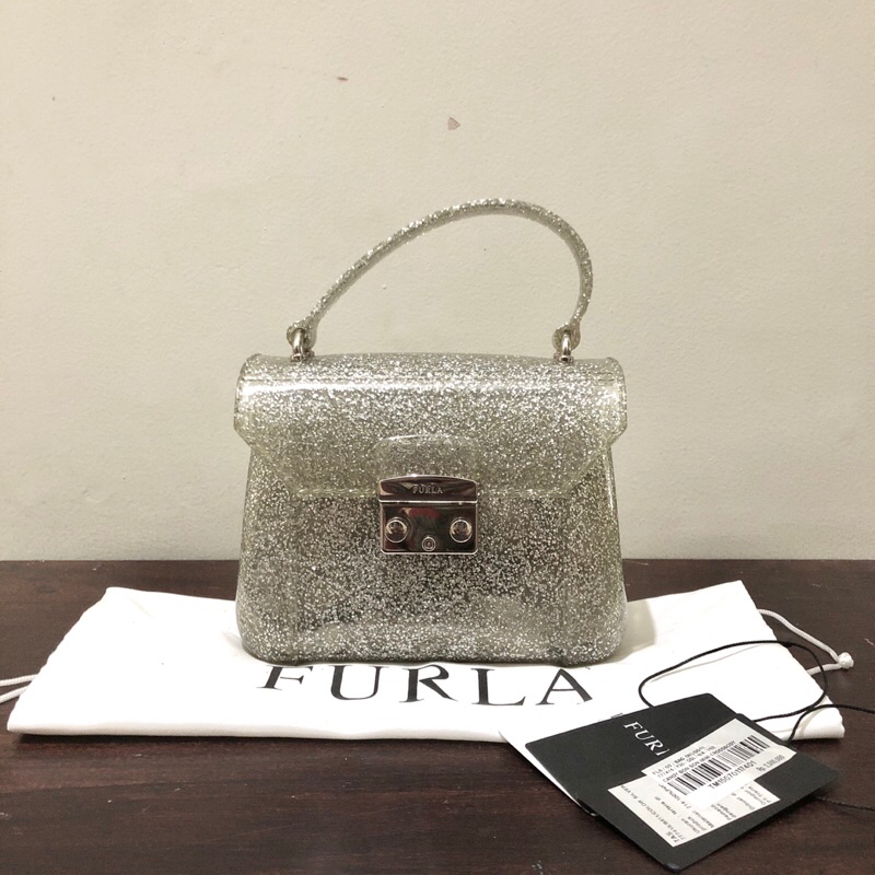 Authentic Furla Candy Bon Bon Mini Silver Top Handle Crossbody Jelly Bag Tas Selempang Pesta Casual 